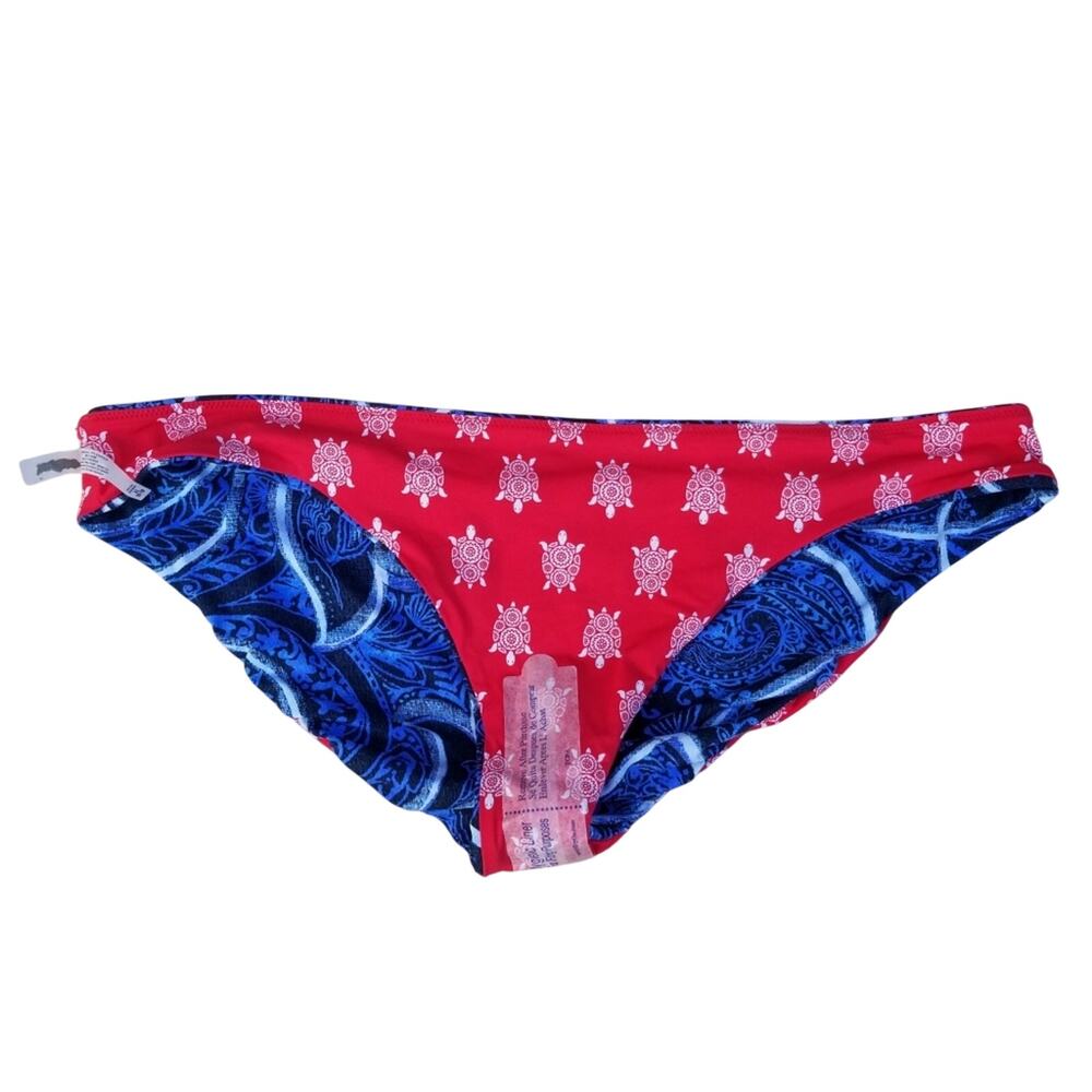 Turtle Print Bikini Bottom Vera Bradley Ella Size XL 16/18 Red Blue Reversible